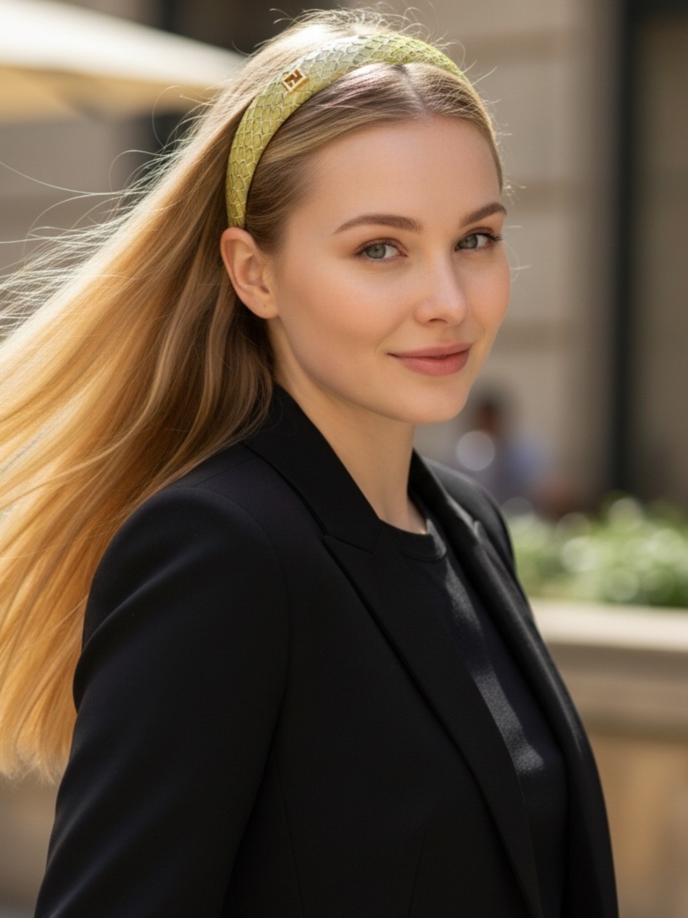 Fendi Snakeskin Pattern Headband with Gold FF Plaque